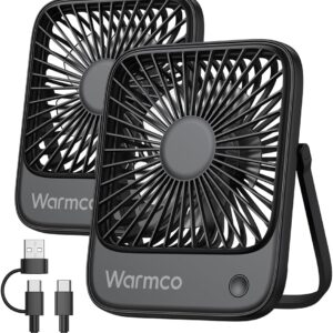 Warmco USB Table Fan, Pack of 2, USB C Wired Personal Fan with Strong Air Flow and Quiet Operation, 3 Speeds, Compact and Foldable, Ideal for Office and Home