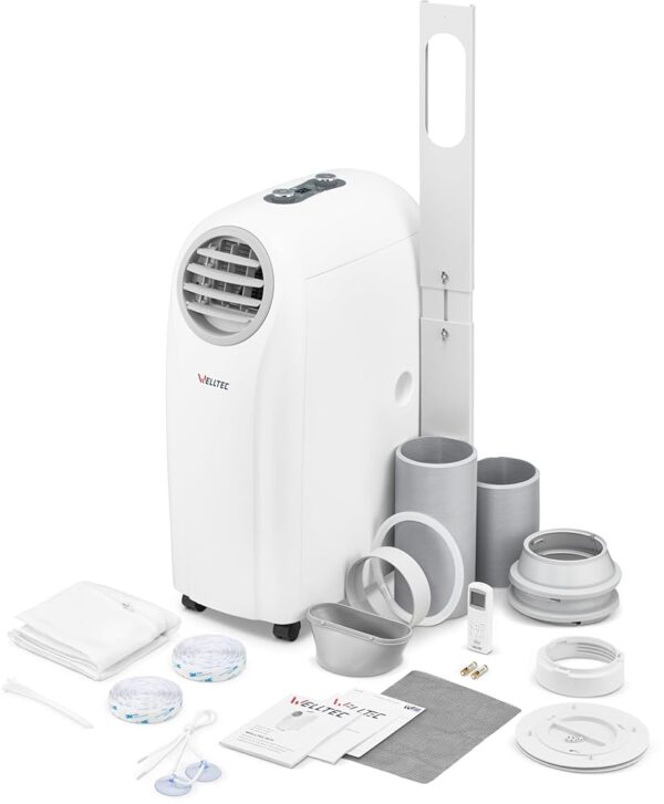Welltec ACH0909 Mobile Air Conditioner, 4-in-1 Air Conditioner: Cooling, Heating, Dehumidification, Ventilation, 9,000 BTU, Max. 45 m², WiFi, Rich Accessory Set, Energy Class A