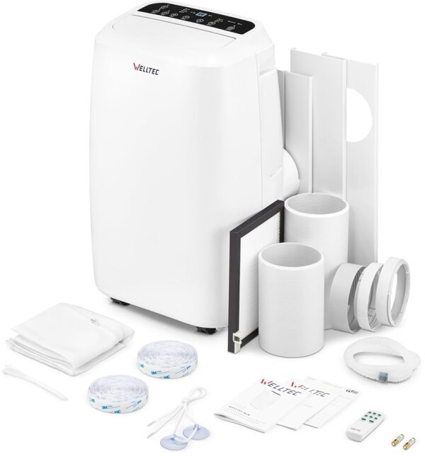 Welltec ACN16 Mobile Air Conditioner, 5-in-1 Air Conditioner: Cooling, Heating, Dehumidification, Ventilation, Air Purification, 16,000 BTU, Max. 90 m², WiFi, Rich Accessory Set