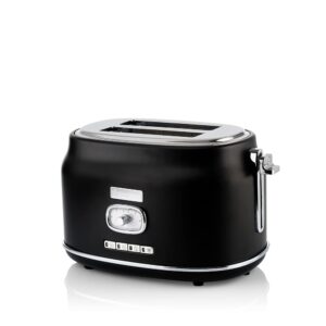 Westinghouse Retro Toaster 2 Slices, Removable Bun Attachment, 6 Browning Levels, Bread Centring, Defrosting, Warming & Stop Function, Indicator Light, Extendable Crumb Tray, Black