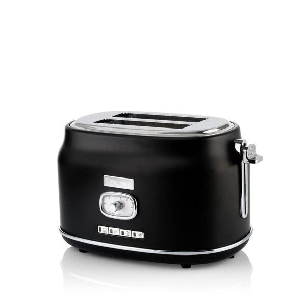 Westinghouse Retro Toaster 2 Slices, Removable Bun Attachment, 6 Browning Levels, Bread Centring, Defrosting, Warming & Stop Function, Indicator Light, Extendable Crumb Tray, Black