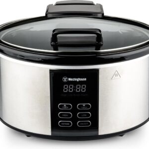 Westinghouse Slow Cooker 6.5 Litre Slow Cooker Stainless Steel Cooking Pot with Warming Function, Cool Touch Handles, Timer and Integrated Ceramic Pot