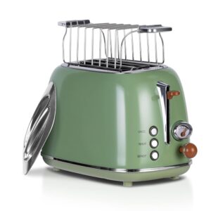 Wiltal Toaster Retro 2 Slices, 6 Adjustable Browning Levels, Stainless Steel with High-Quality Bun Attachment, Warm-Thaw, Cancel Function, Countdown Display, Quick Toast...