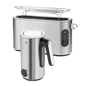 WMF Lumero Toaster Set of 2 Slices Long Slot with Bun Attachment and Lumero Kettle with Temperature Setting 1.6 L, Electric Kettle Stainless Steel Limescale Filter, 3000 W,...