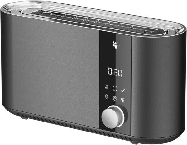 WMF Master Toaster Long Slot Motorised, 2 Slices, XXL Toast, Automatic Bread Centring, Check-Up Function, 980 W, Touch Control Panel, LED Light Bar, Matte Stainless Steel