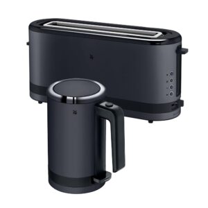 WMF Set of 2 Küchenminis Mini Travel Kettle Stainless Steel 0.8 L Electric Kettle with Limescale Filter and Kitchen Minis Long Slot Toaster 2 Slices with Bun Attachment, Toaster...