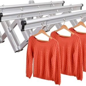 WOTZOV Clothes Airer, Wall Dryer, Foldable Extendable Clothes Airer, Clothes Drying Rack, Towel Rail for Bathroom, Balcony, Beautiful Landscape, Silver