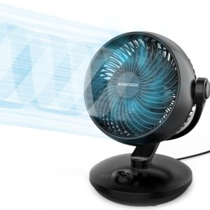 WOWDSGN Quiet Fan 22dB with 6 Levels & Display - 9-Hour Timer, Powerful 3D Turbo Air Circulator - 100° & 80° Oscillation - Table Fan for Bedroom, Living Room, Office, Kitchens