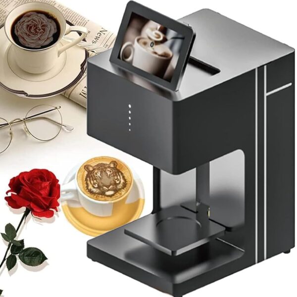 YANGYMM 3D Latte Art Coffee Printer, Automatic Drink Food Selfie with WiFi Connection Print, Food Safe Ink Cartridges, for DIY Coffee for Cafes and Bars, Black