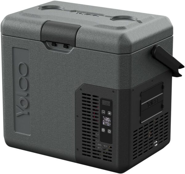 Yolco ET18 Carbon Cool Box Fridge Freezer Box Mini Portable Electric Cool Box with Compressor 12/24V DC for Car, Truck, Boat and Socket with USB Port, -20°C, Grey
