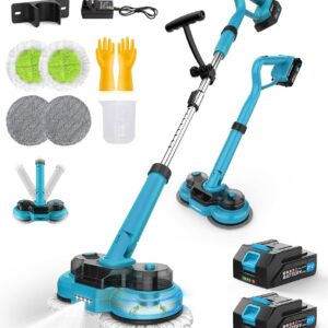 Yospinber Cordless Electric Floor Mop with 2 x 2.0Ah Batteries, Rotating Mop with LED Light & Water Spray, Lightweight Floor Scrubber for Hardwood Tile Floors