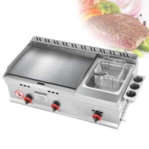 ZJFJMBD Commercial Gas Grill Plate - Teppanyaki Stainless Steel Frying Pan with Adjustable Temperature - LPG Gas Grill for Outdoor Catering and Kitchen